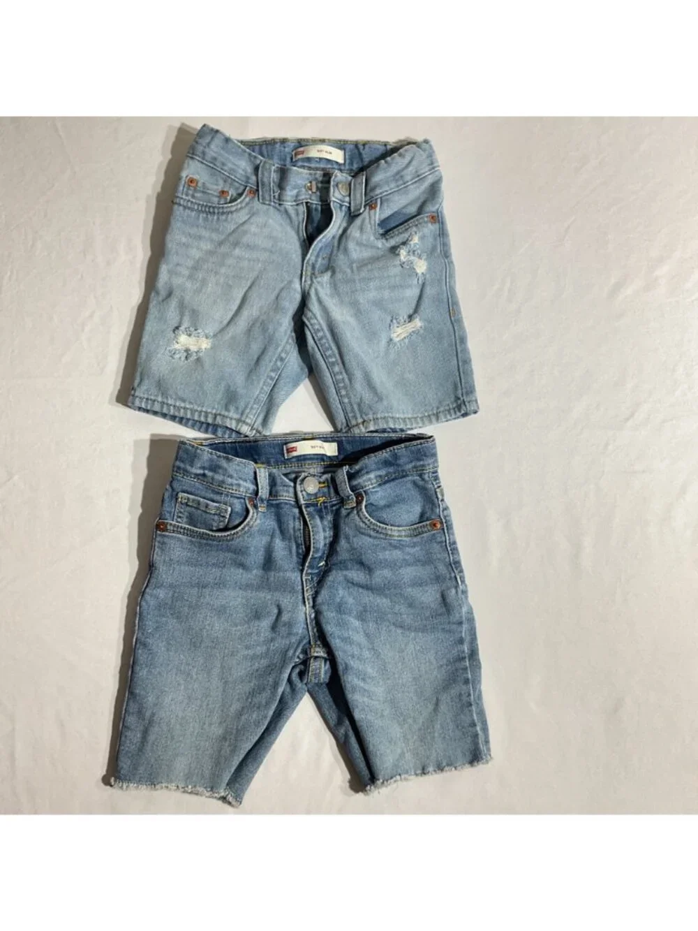 Levis Kids Distressed Light Blue Slim Denim Shorts Adjustable Waist size 5 and 6
